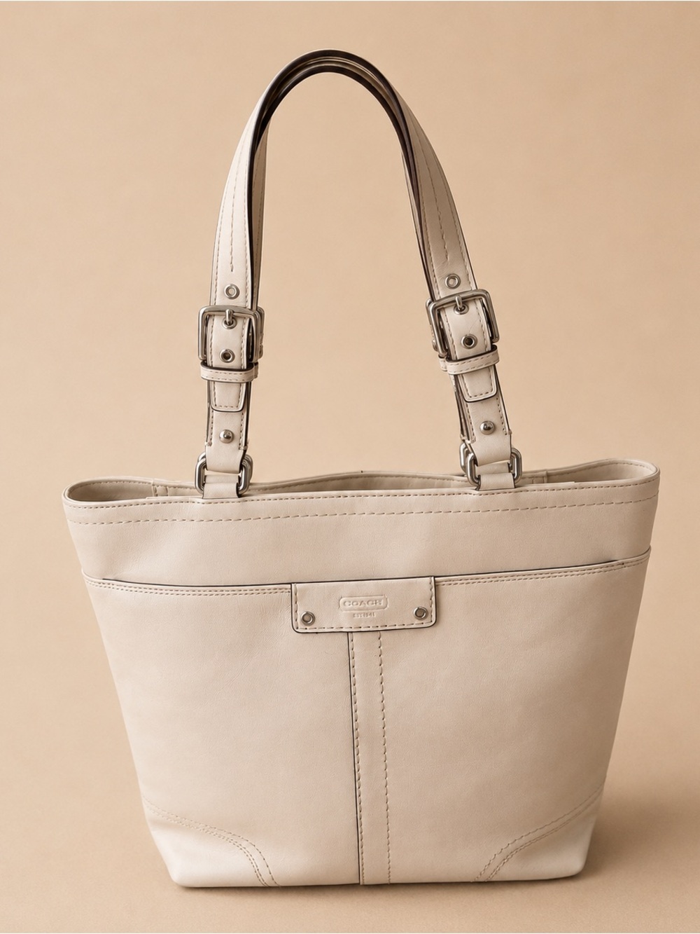 Coach White Leather Tote Bag Shoulder Purse Shopper Work Travel